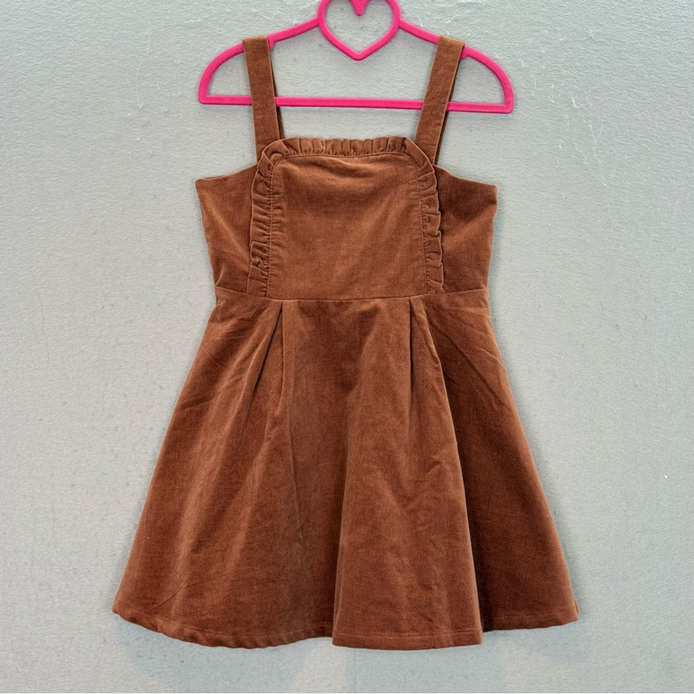 Janie and Jack girls brown 100% cotton corduroy ruffle jumper dress sleeveless 5